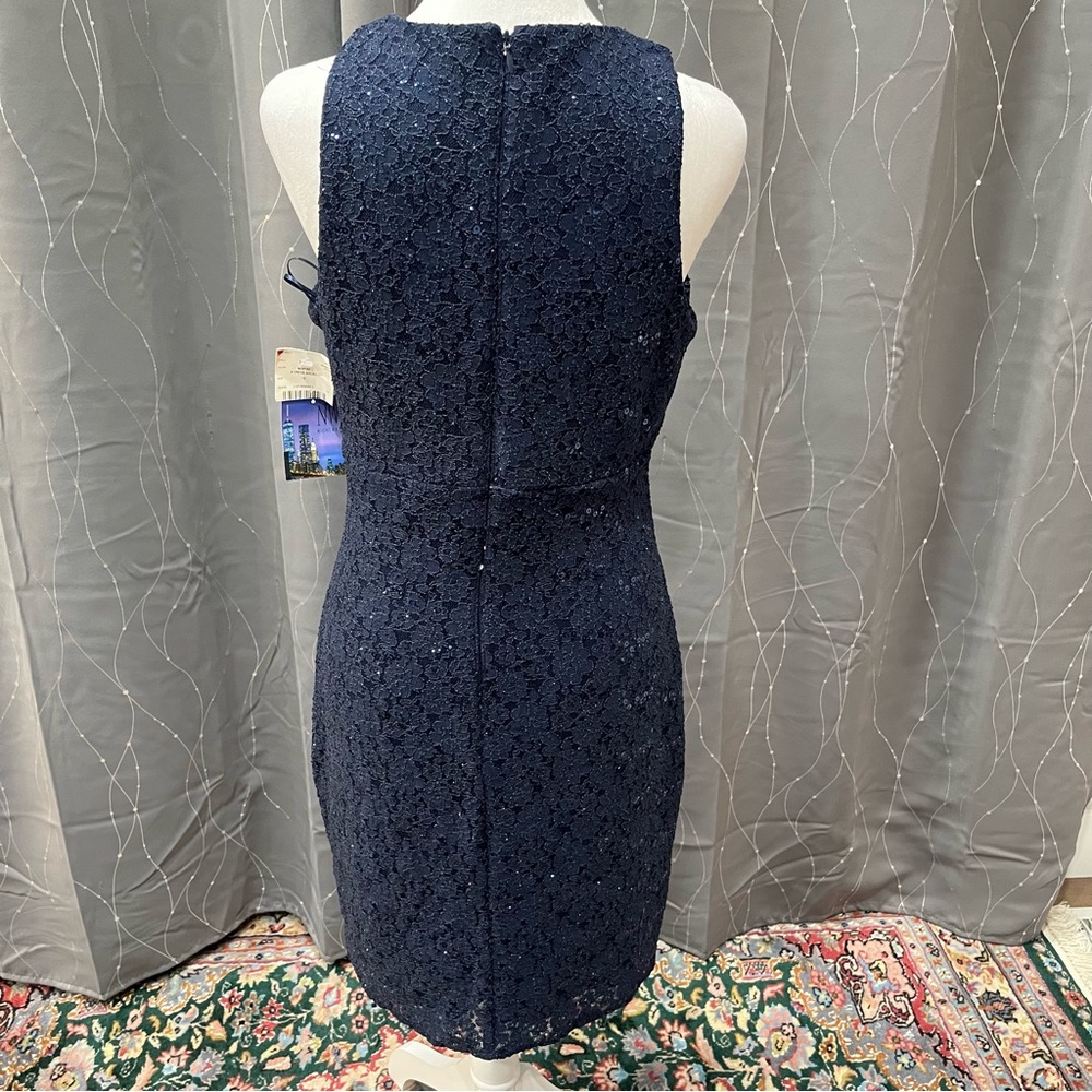 Nightway Dark Blue Sequin Dress 34” Illusion Net Neckline Lined Formal Wedding - Picture 8 of 14